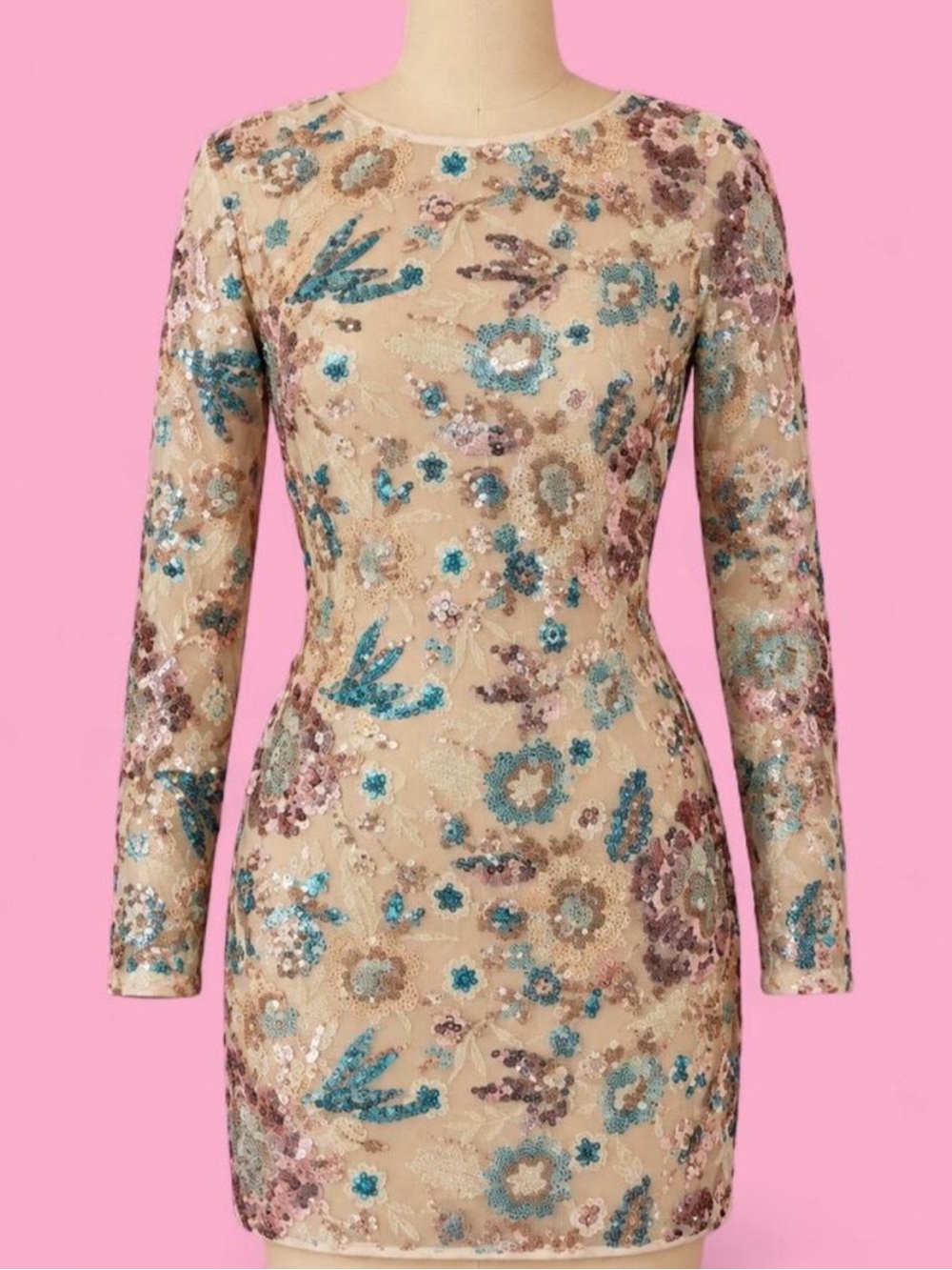 By Anthropologie Floral Sequin Long Sleeve Mini Dress 12P